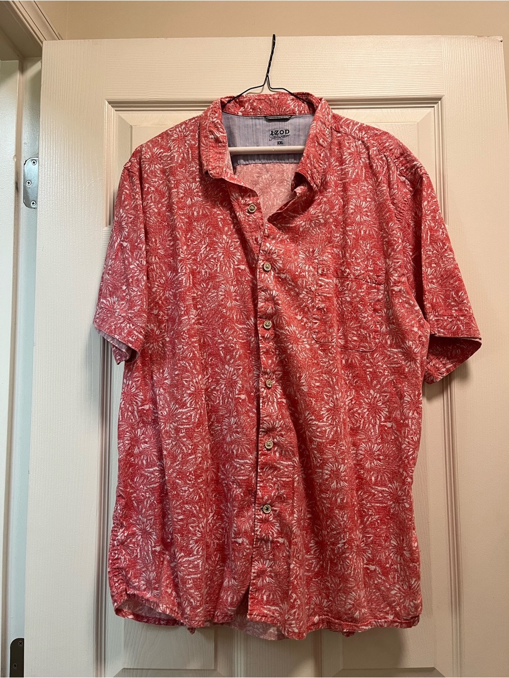 Izod Coral-Red Short-Sleeve Printed Button-Down Shirt